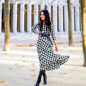 Ann Taylor Houndstooth Mock Neck Midi 